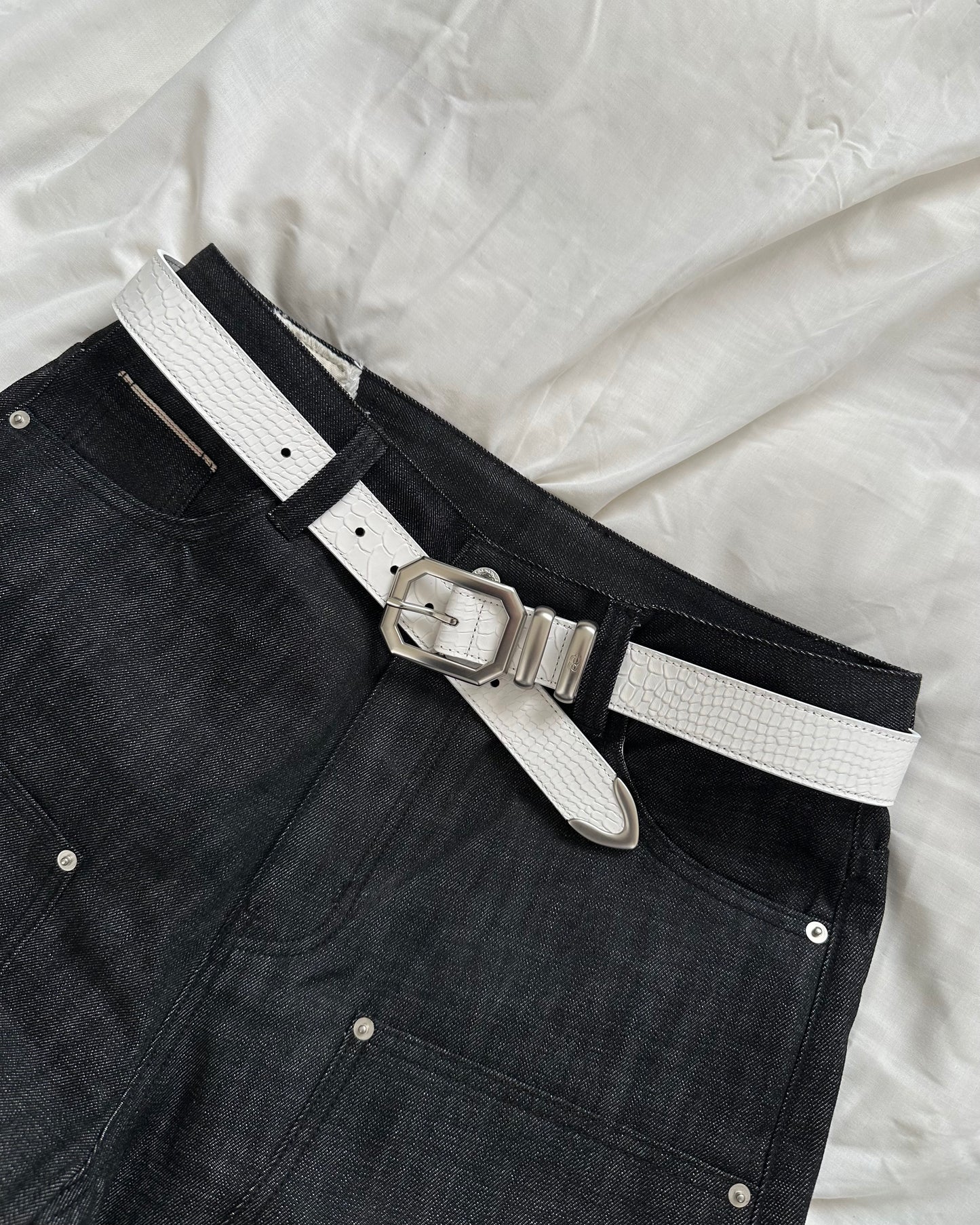 White Croco Leather Belt