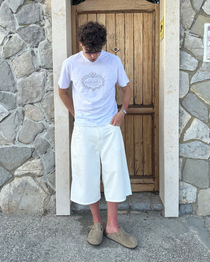 "Made for golden hours" White Slub Cotton Single Stitch Tee