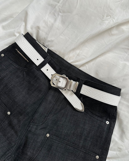 White Croco Leather Belt