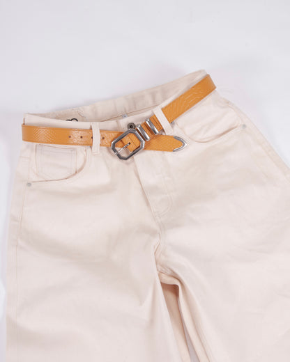 Mustard Croco Leather Belt