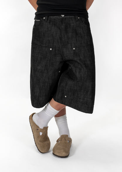 JET BLACK SELVEDGE RAW DENIM JORTS
