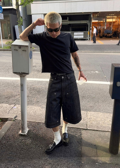 JET BLACK SELVEDGE RAW DENIM JORTS