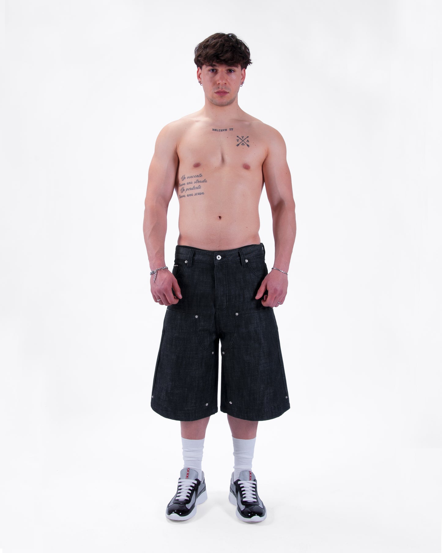 JET BLACK SELVEDGE RAW DENIM JORTS