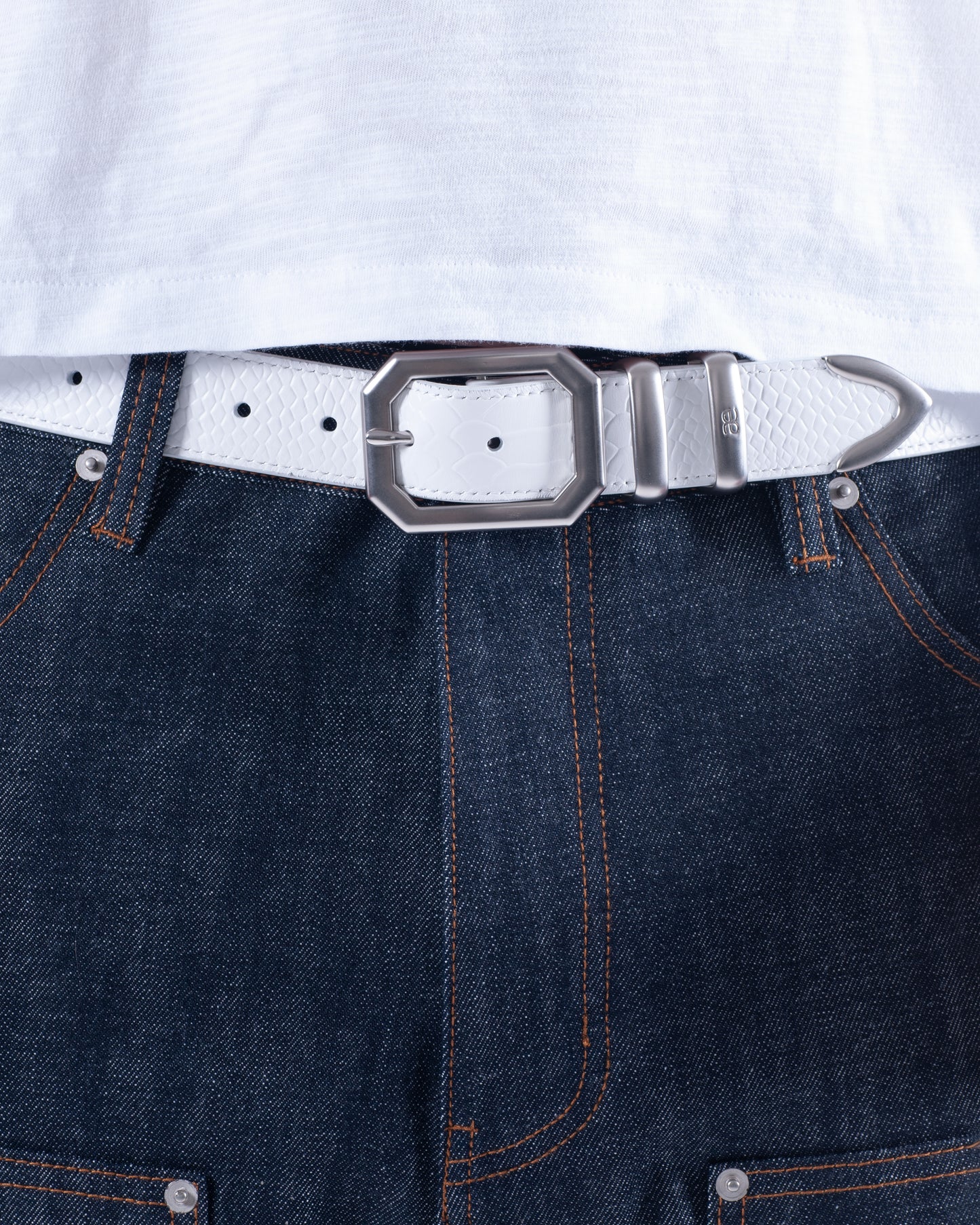 White Croco Leather Belt