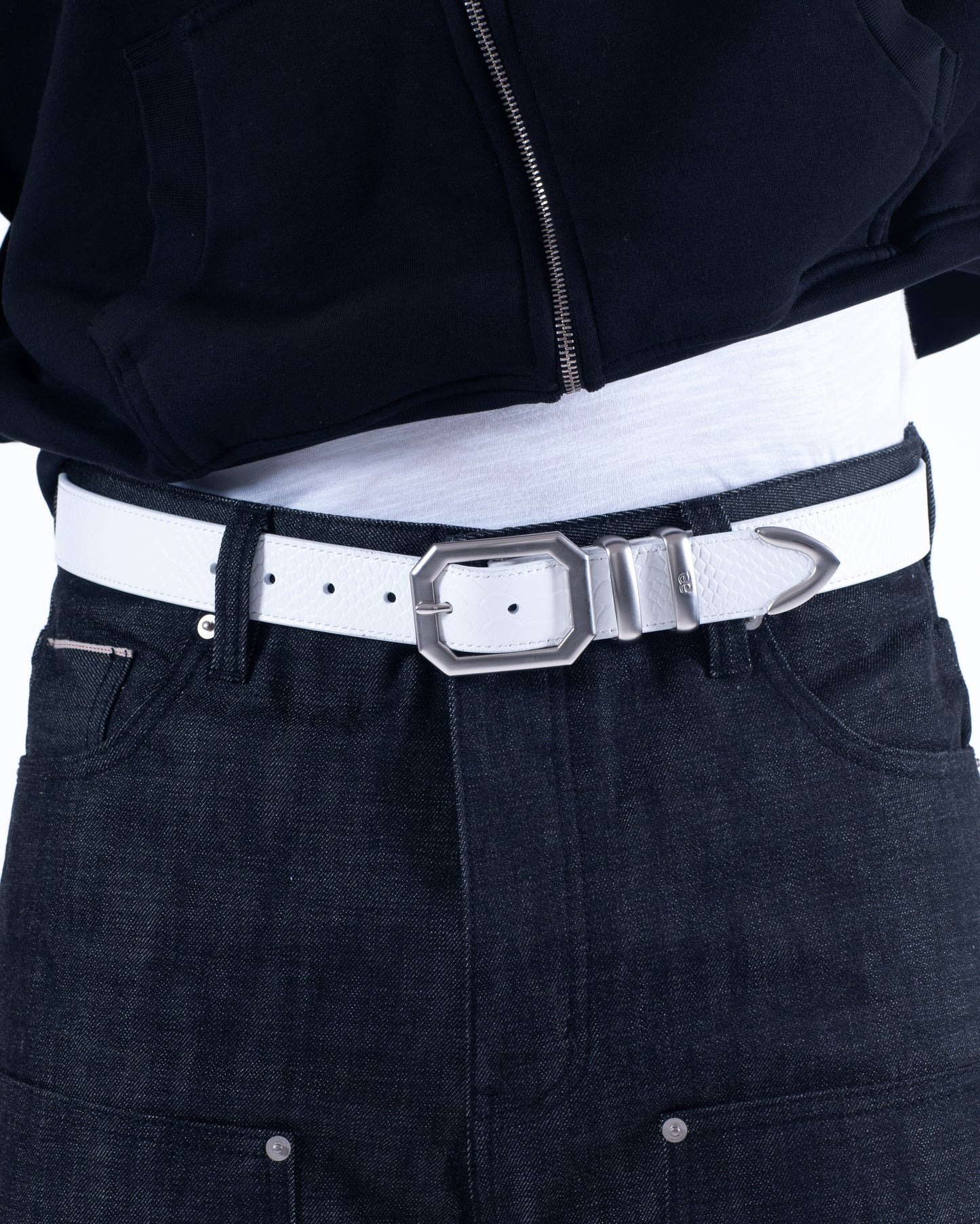White Croco Leather Belt
