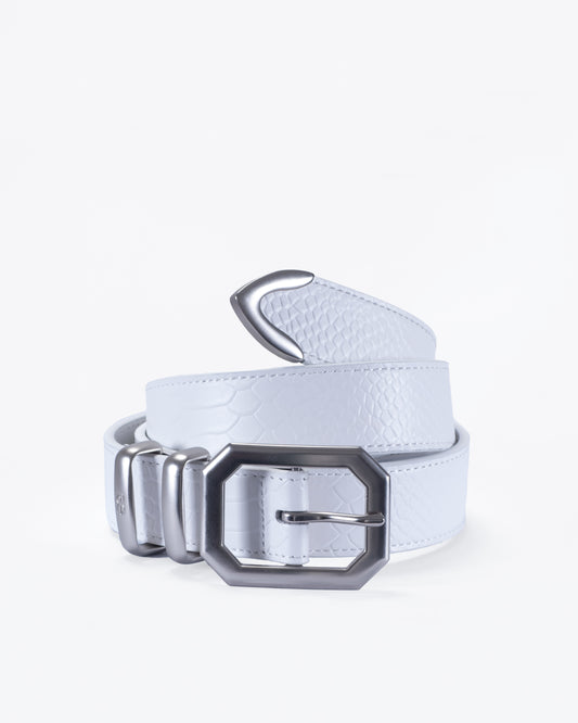White Croco Leather Belt