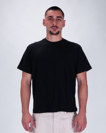 Everyday Black Slub Cotton Single Stitch Tee