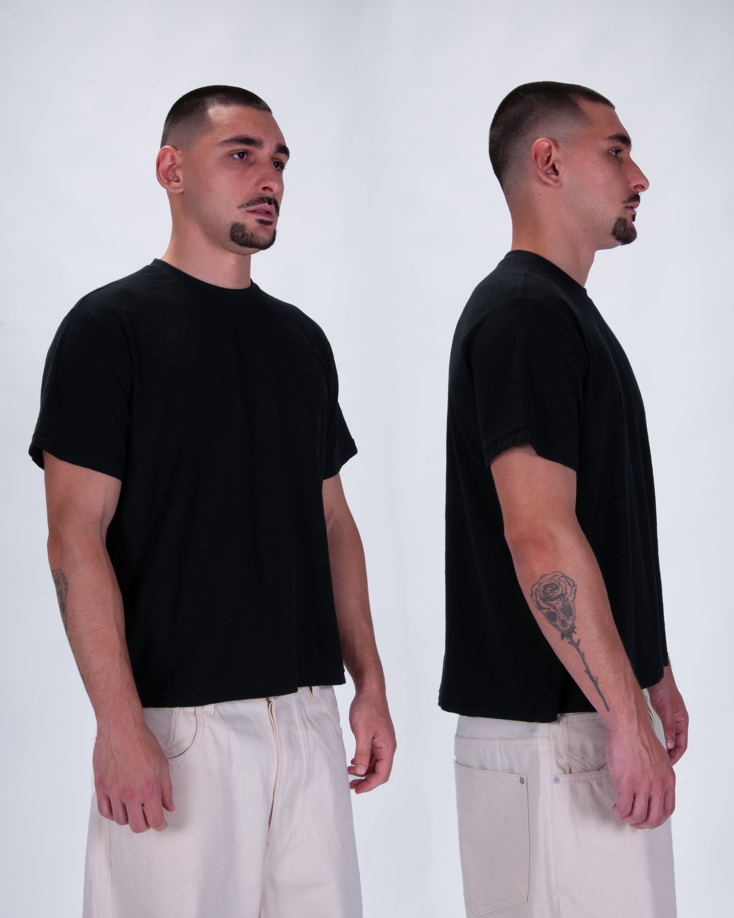 Everyday Black Slub Cotton Single Stitch Tee