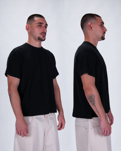 Everyday Black Slub Cotton Single Stitch Tee