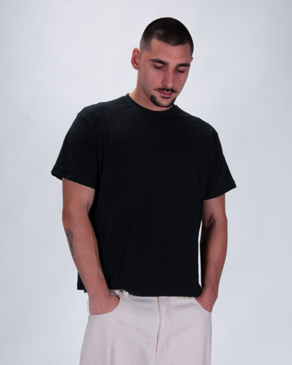Everyday Black Slub Cotton Single Stitch Tee