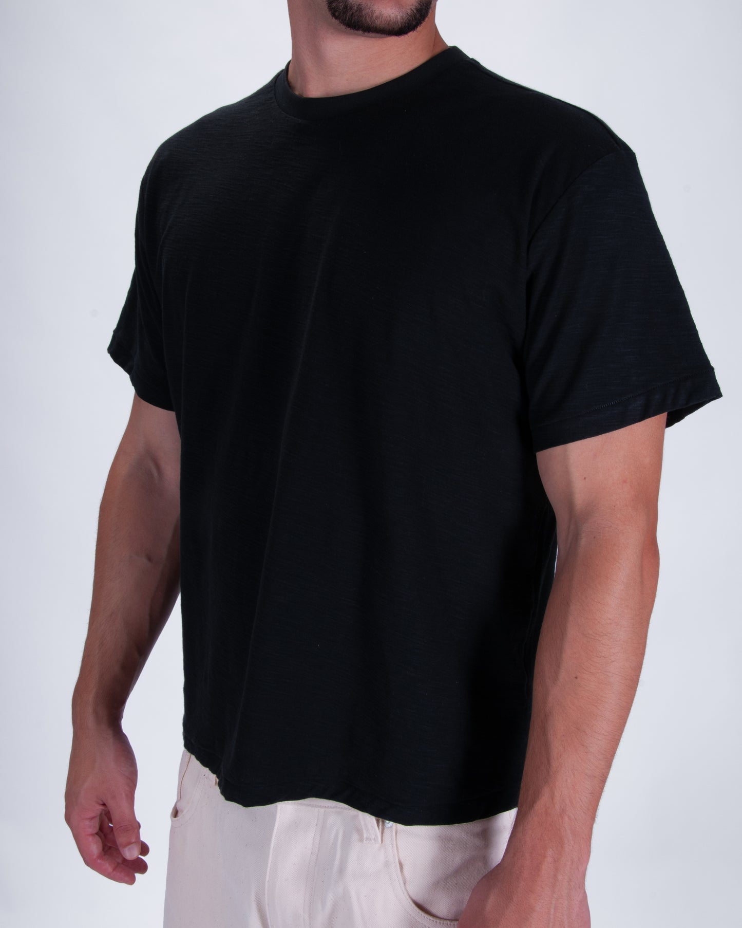 Everyday Black Slub Cotton Single Stitch Tee