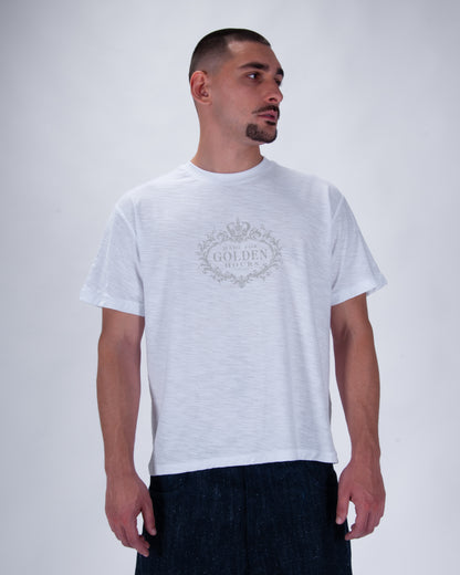 "Made for golden hours" White Slub Cotton Single Stitch Tee
