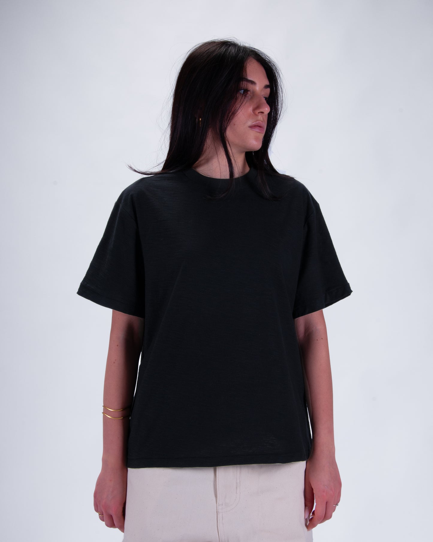 Everyday Black Slub Cotton Single Stitch Tee