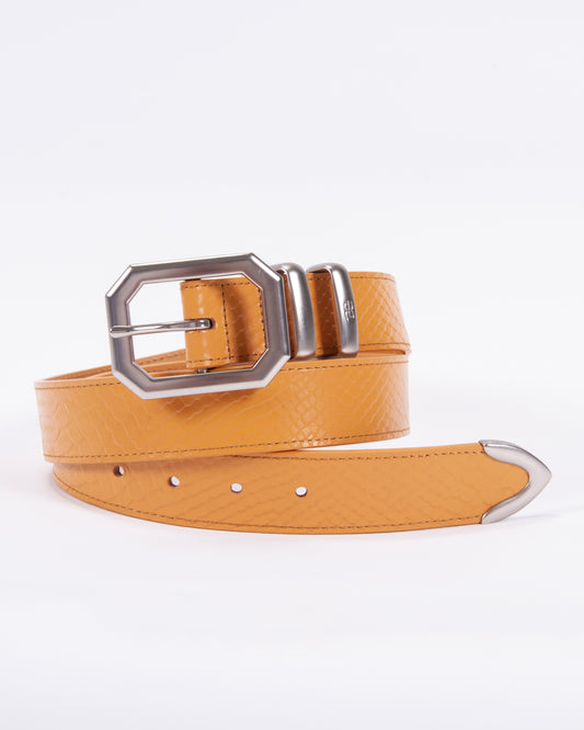 Mustard Croco Leather Belt