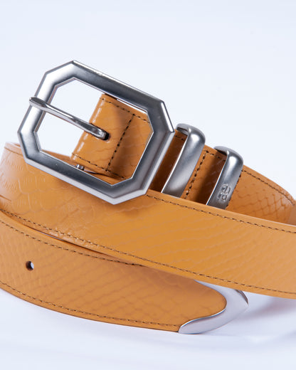 Mustard Croco Leather Belt