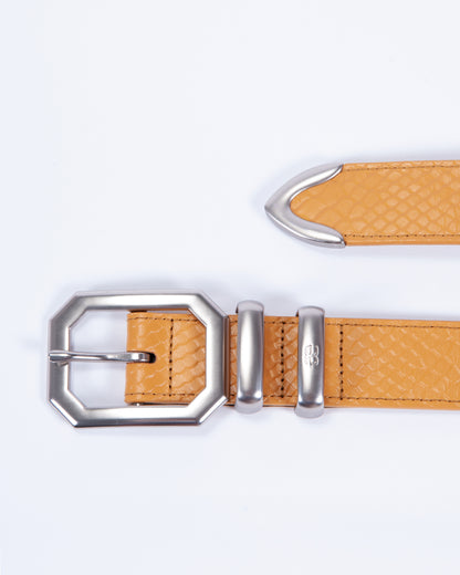 Mustard Croco Leather Belt