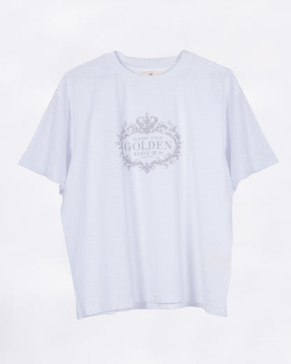 "Made for golden hours" White Slub Cotton Single Stitch Tee