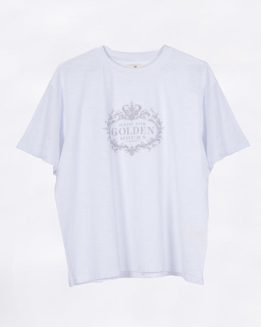 "Made for golden hours" White Slub Cotton Single Stitch Tee