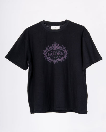 "Made for golden hours" Black Slub Cotton Single Stitch Tee