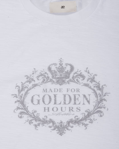 "Made for golden hours" White Slub Cotton Single Stitch Tee