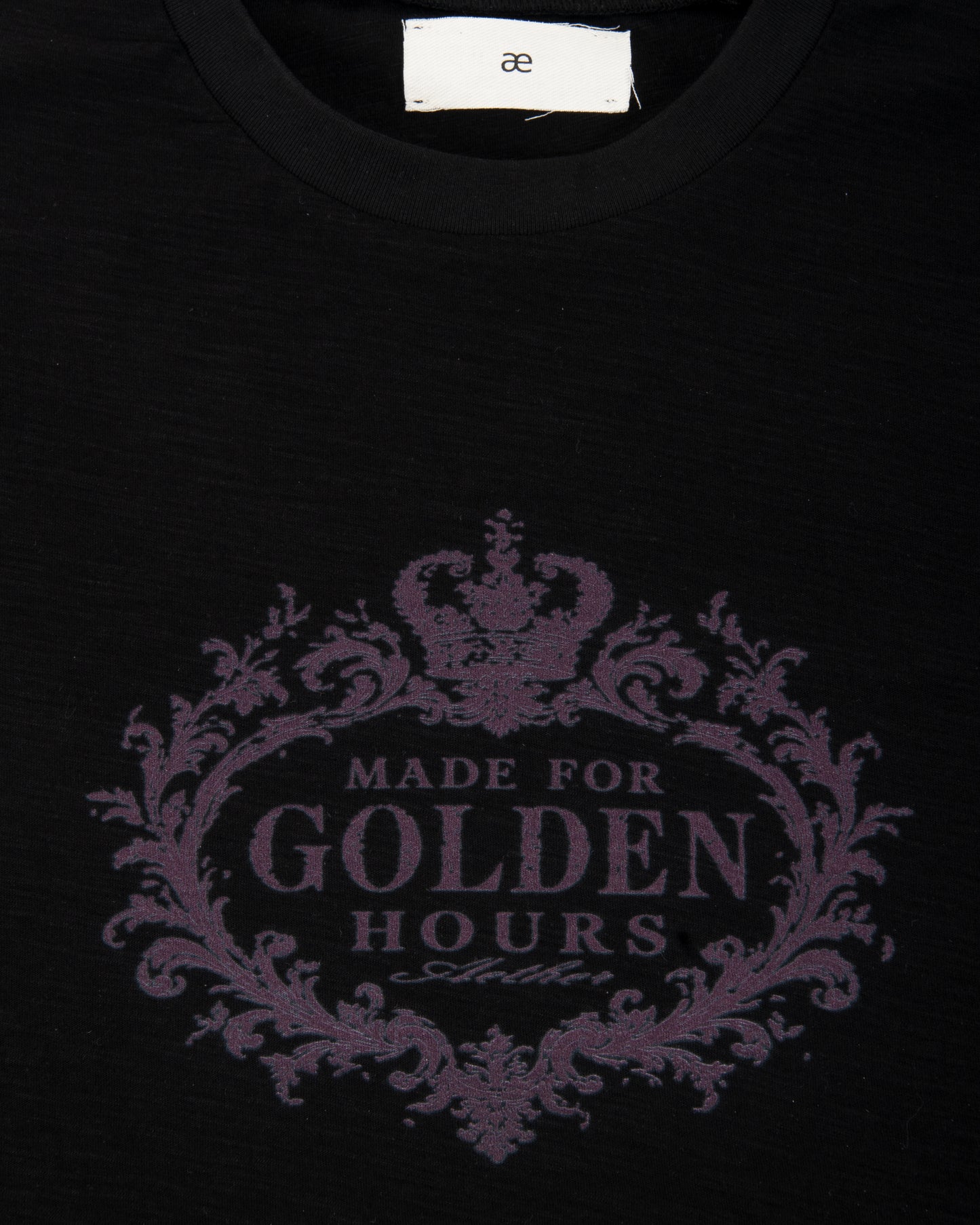 "Made for golden hours" Black Slub Cotton Single Stitch Tee