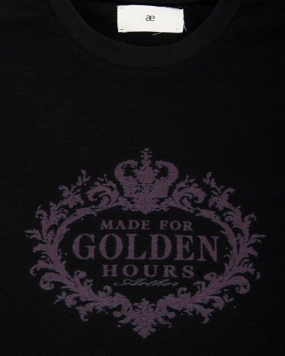 "Made for golden hours" Black Slub Cotton Single Stitch Tee