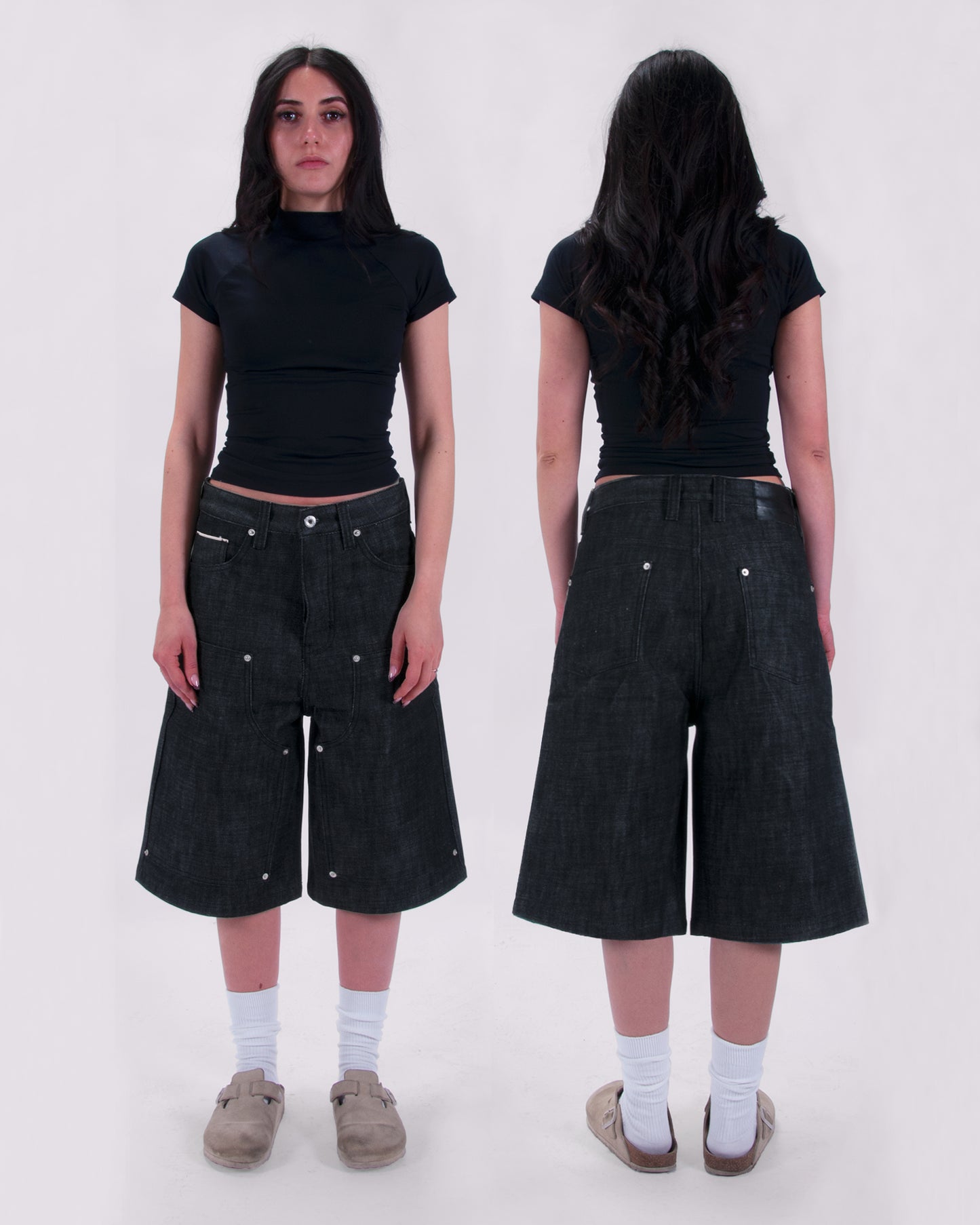 JET BLACK SELVEDGE RAW DENIM JORTS