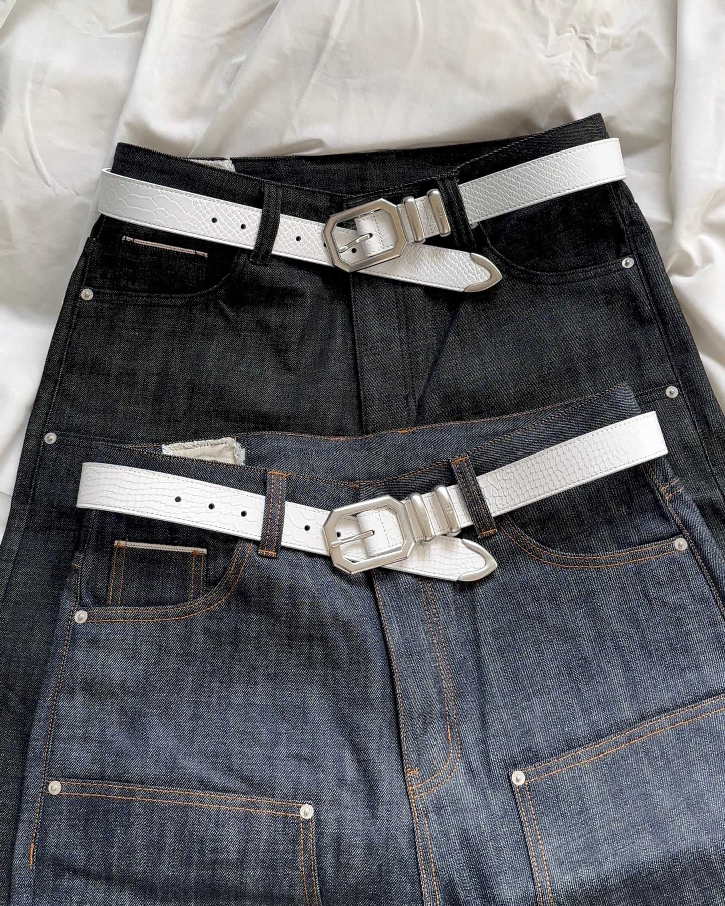 White Croco Leather Belt