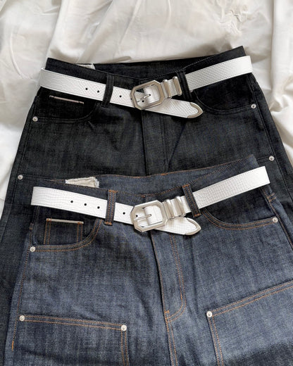 White Croco Leather Belt